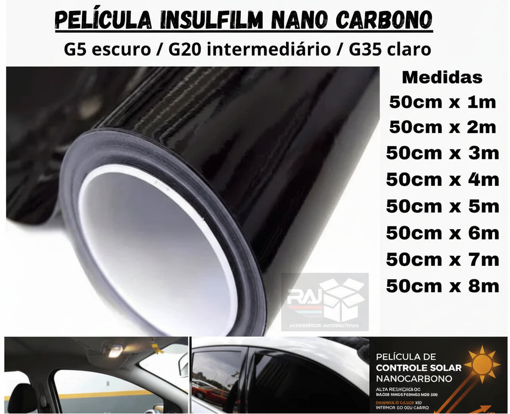 Película Nano Carbono G5 / G20 / G35 – Arquitetônica e Automotiva