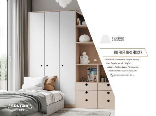 Revestimento Vinílico Adesivo Branco Ártico - Alltak - Linha Kroma, Lavável, Textura, p/ parede, móvel e pia
