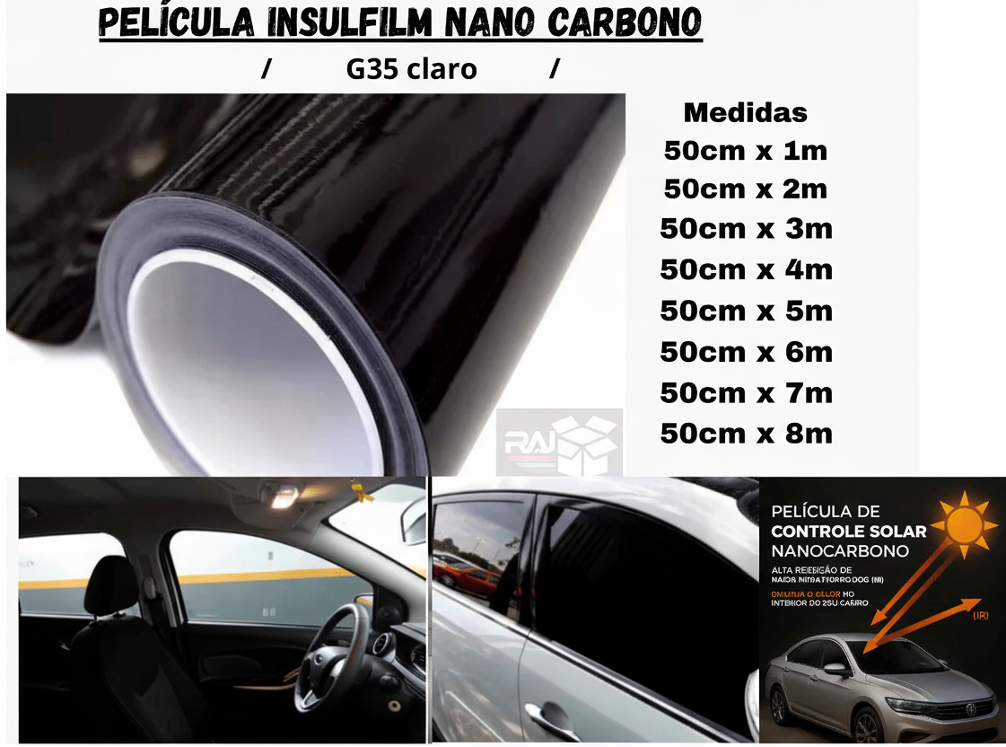 Película G35(CLARO) Tipo Insulfilm Nano Carbono Profissional, largura50cm – Automotiva/Residencial (Cópia)
