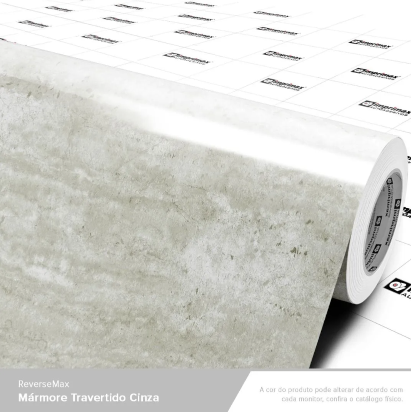 Revestimento Vinílico Adesivo Mármore Travertido Cinza - Linha Reverse Imprimax