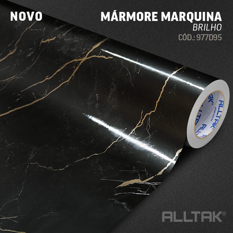 Revestimento Vinílico Adesivo Mármore Marquina Brilho - Alltak, móveis, pia, parede, largura de 0,60cm e 1,19m