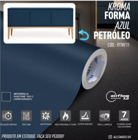 Revestimento Vinílico Adesivo Azul Petróleo - Alltak -  Linha Kroma, Autocolante p/ Móveis