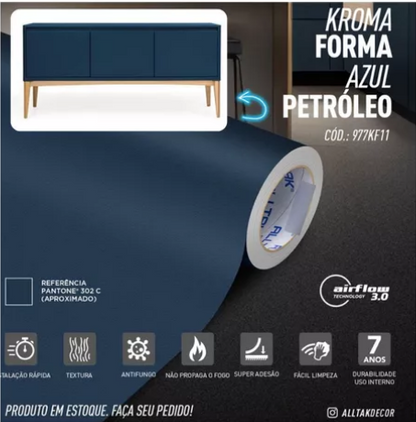 Revestimento Vinílico Adesivo Azul Petróleo - Alltak -  Linha Kroma, Autocolante p/ Móveis