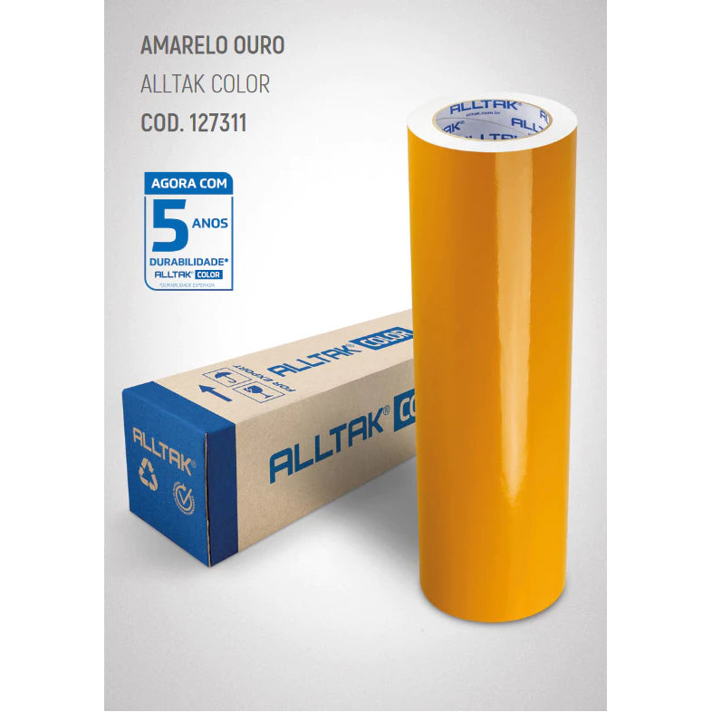 Revestimento Vinílico Adesivo Amarelo Ouro - Alltak - Color, Decorativo a Prova D'água, Envelopamento, Geladeira, Moveis
