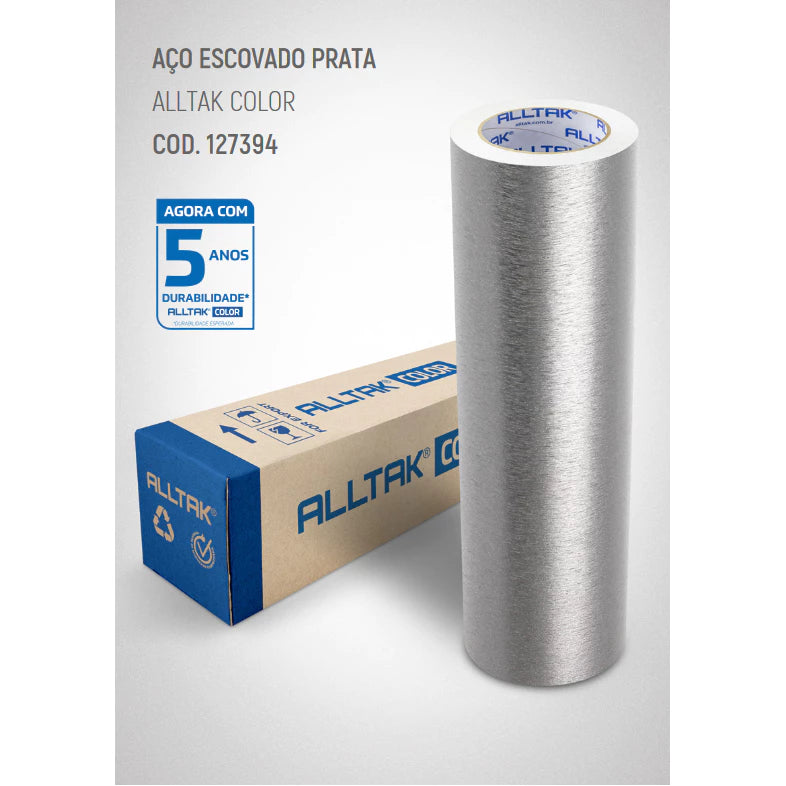Revestimento Vinílico Adesivo Aço Escovado Alltak –  Lavável para Geladeira, Móveis e Mesa