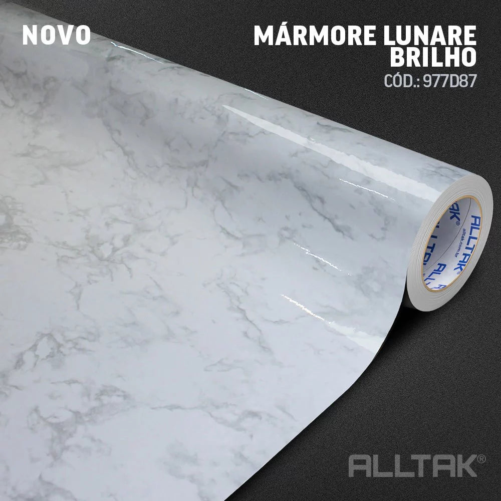 Revestimento Vinílico Adesivo Mármore Lunare Brilho - Alltak – Lavável, Para Móveis e Pia, Largura 60cm