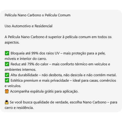 Película G35(CLARO) Tipo Insulfilm Nano Carbono Profissional, largura50cm – Automotiva/Residencial (Cópia)