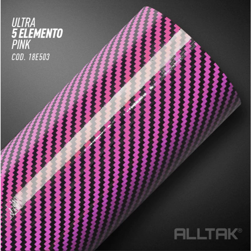 Revestimento Vinílico Adesivo Rosa - Vinil CARBON Alltak - fibra de carbono 5D, automotivo, quinto elemento, Pink