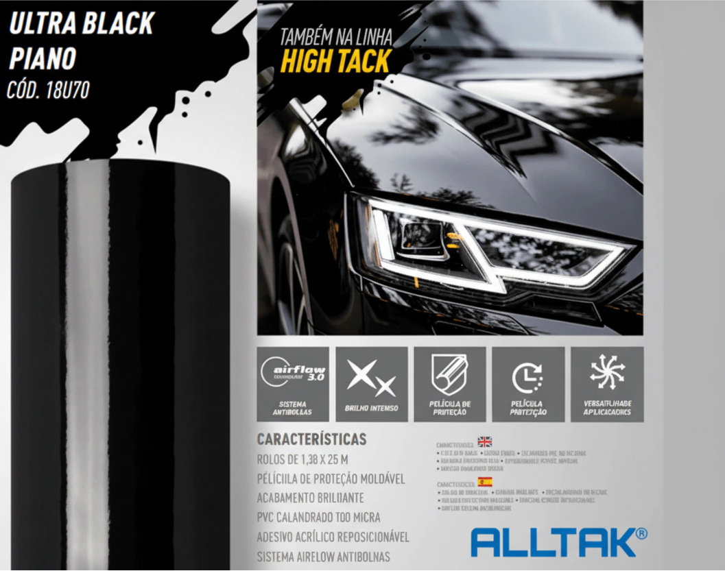 Revestimento Vinílico Adesivo Black Piano Ultra Alltak, Preto Brilhante - Envelopamento Automotivo e Residencial
