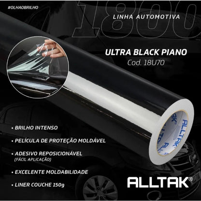 Revestimento Vinílico Adesivo Black Piano Ultra Alltak, Preto Brilhante - Envelopamento Automotivo e Residencial