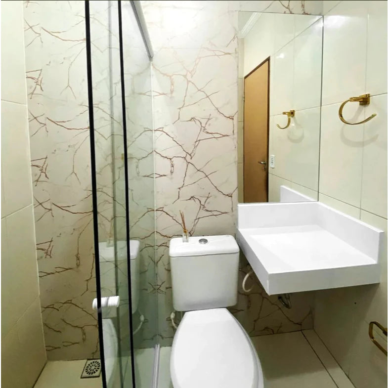 Revestimento Vinílico Adesivo Mármore Crema Marfil Brilho - Alltak - Lavável, Brilho e Fosco, Larg. 1,19m, Parede, Móveis