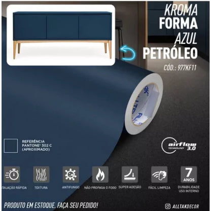 Revestimento Vinílico Adesivo Azul Petróleo - Alltak -  Linha Kroma, Autocolante p/ Móveis