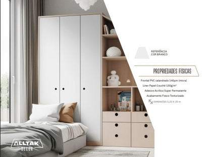 Revestimento Vinílico Adesivo Branco Ártico - Alltak - Linha Kroma, Lavável, Textura, p/ parede, móvel e pia