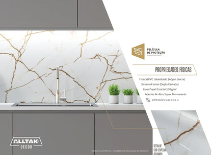 Revestimento Vinílico Adesivo Mármore Calacatta Oro Fosco -  Alltak – Lavável, Diversos Tamanhos