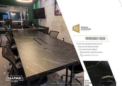 Revestimento Vinílico Adesivo Mármore Marquina Brilho - Alltak, móveis, pia, parede, largura de 0,60cm e 1,19m