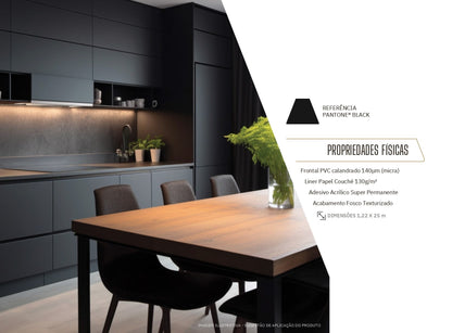 Revestimento Vinílico Adesivo Preto Absoluto - Alltak -Linha Kroma, Lavável, Textura, p/ parede, móvel e pia