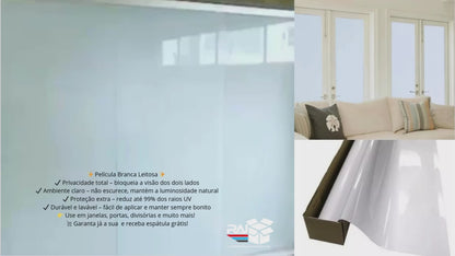 Película TIpo Insulfilme branco leitoso, whiteout, privacidade,Resistente a UV, largura1,19m