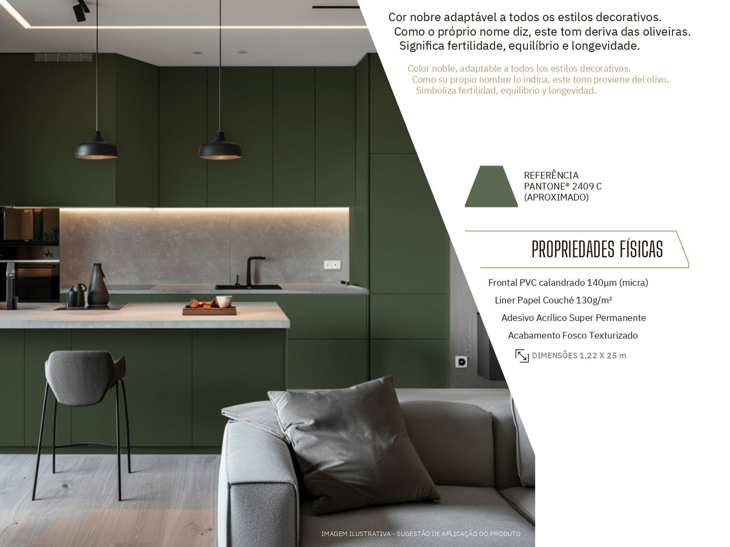 Revestimento Vinílico Adesivo Verde Oliva - Alltak -  textura, lavável, móveis